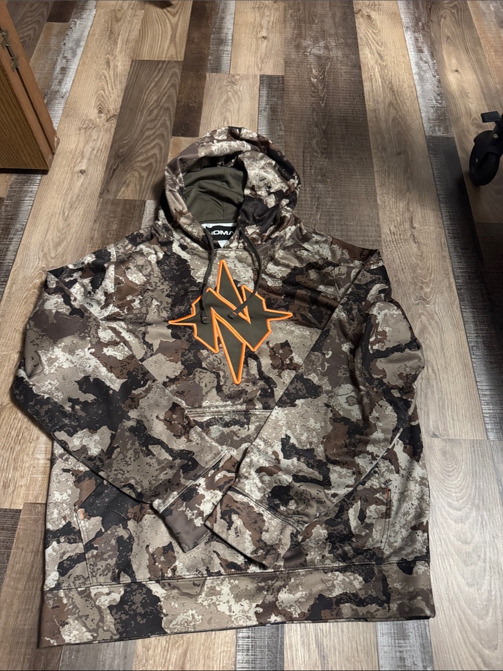 Nomad Brown & Olive Camo Crewneck with Orange Logo Patch
